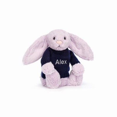 Jellycat Bashful Lilac Bunny with Navy Jumper UK | 27415RLAQ